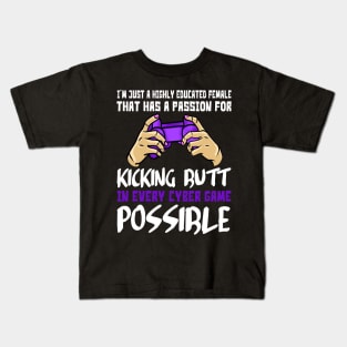 Gamer Girl Kicking Butt Cyber Games Kids T-Shirt